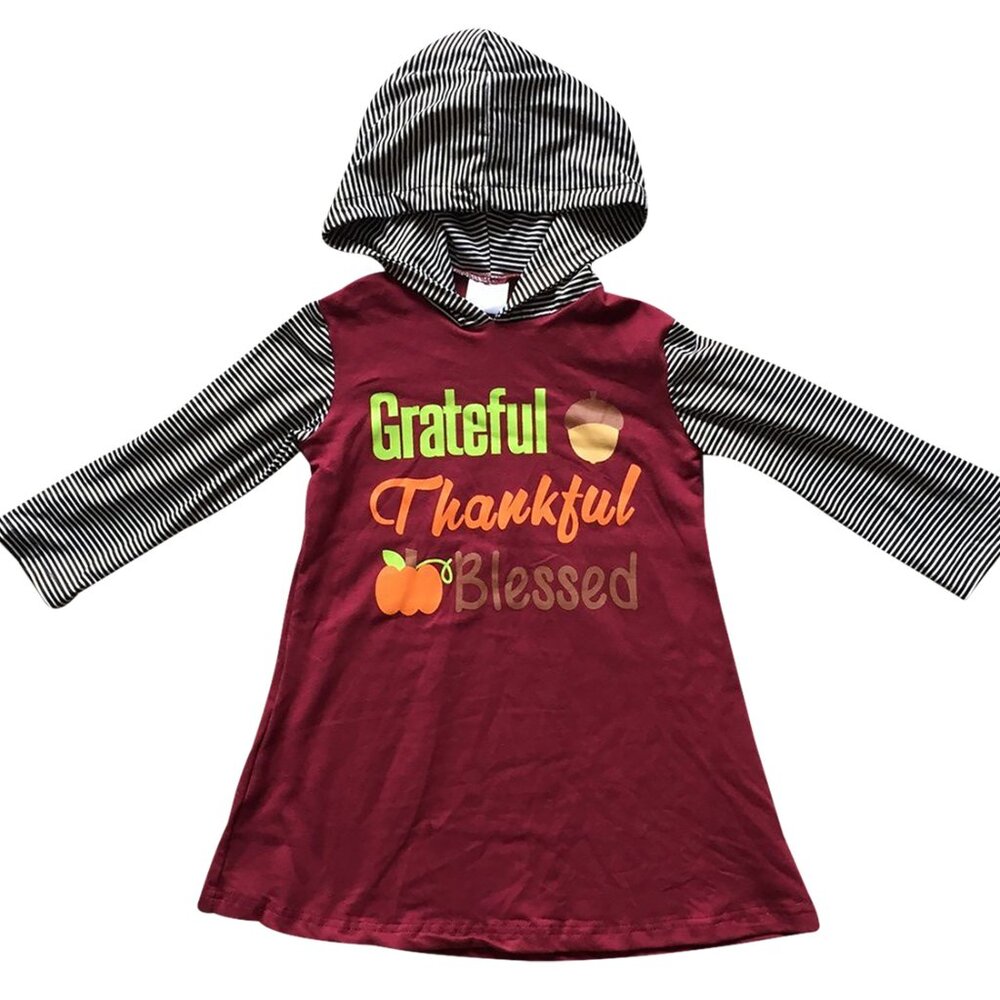 Long Sleeve Grateful Thankful Blessed Hoodie Flower Girl Dress Blouse Top Tee